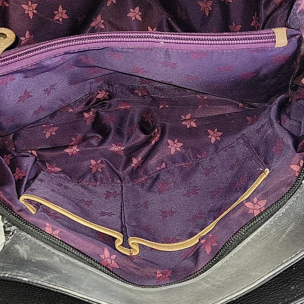 Anuschka Black and Gray Floral Leather Handbag